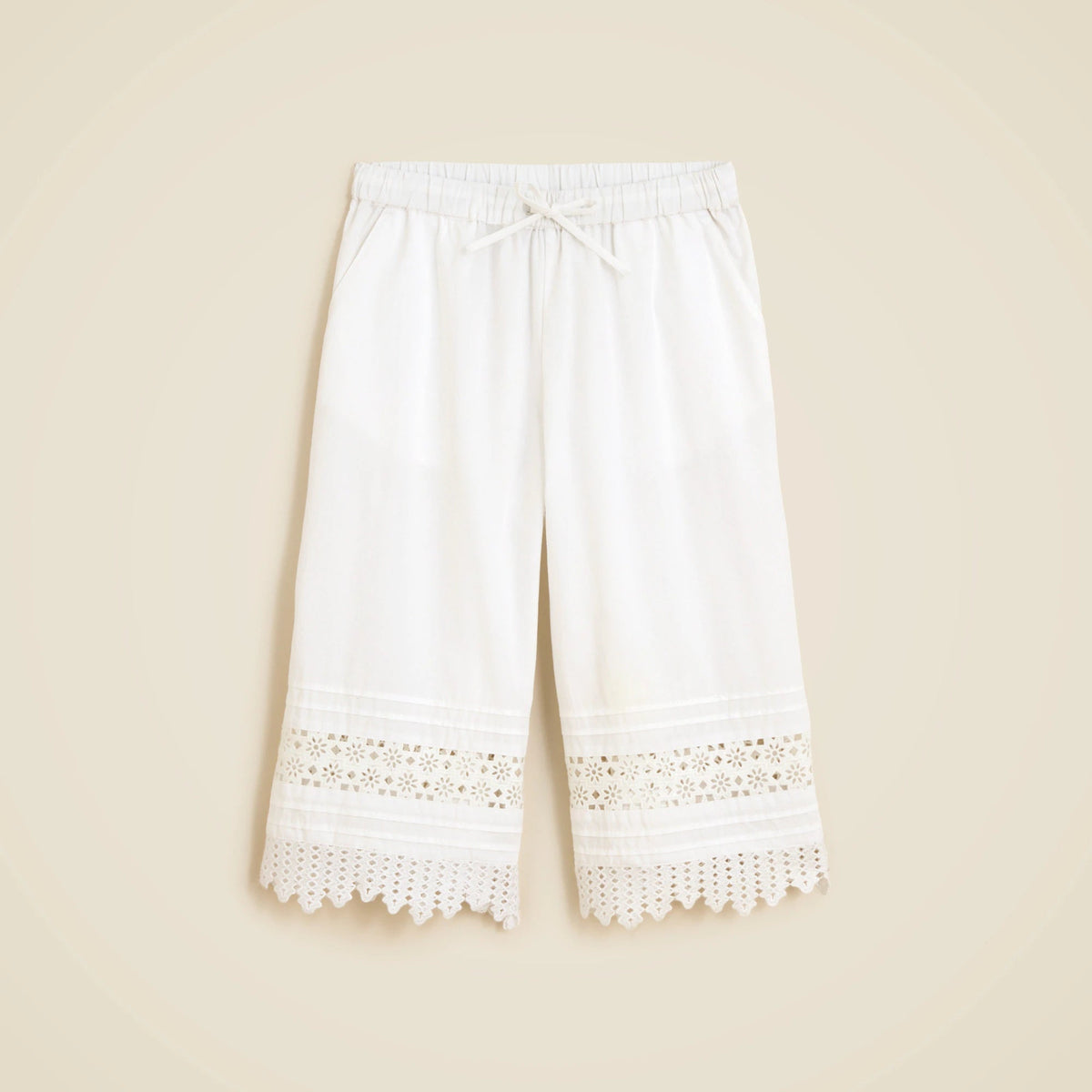 Girls' crochet-trim pull-on pant in cotton poplin