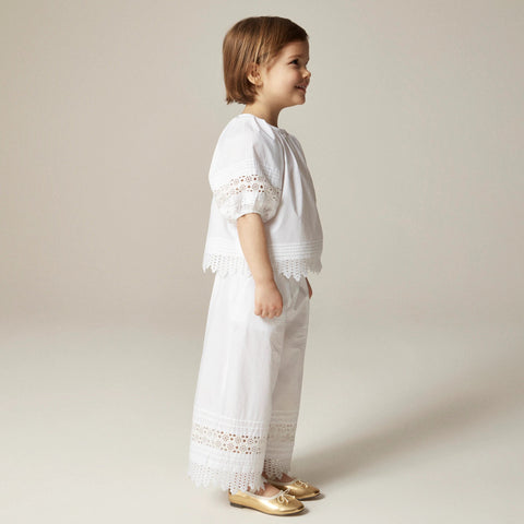 Girls' crochet-trim pull-on pant in cotton poplin