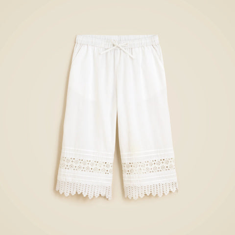 Girls' crochet-trim pull-on pant in cotton poplin