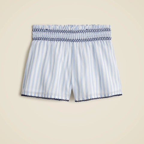 Girls' smocked short in cotton voile stripe