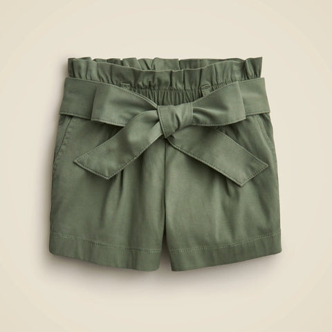 Girls' tie-waist short in drapey twill