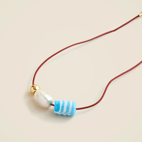 Beaded leather cord necklace