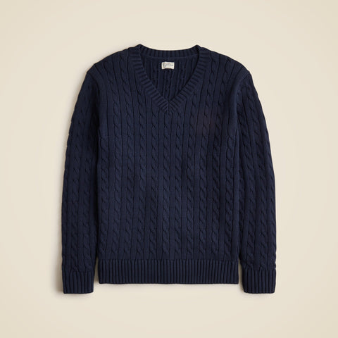 Cotton cable-knit V-neck sweater