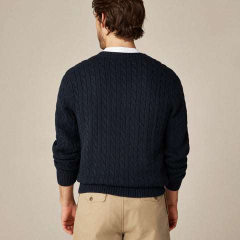 Cotton cable-knit V-neck sweater