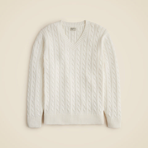 Cotton cable-knit V-neck sweater