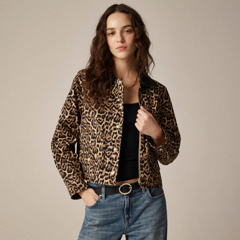 Short Barn Jacket™ in leopard cotton canvas