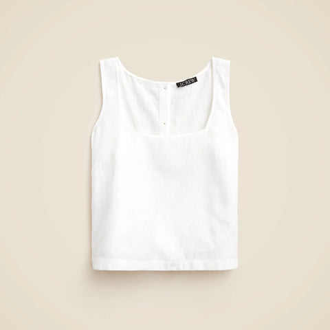 Squareneck button-back top in linen
