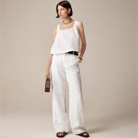 Squareneck button-back top in linen