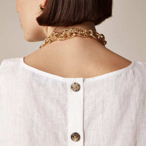 Squareneck button-back top in linen