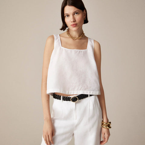 Squareneck button-back top in linen