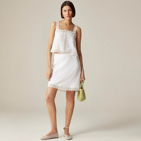 Petite Gwen lace-trim slip skirt in linen