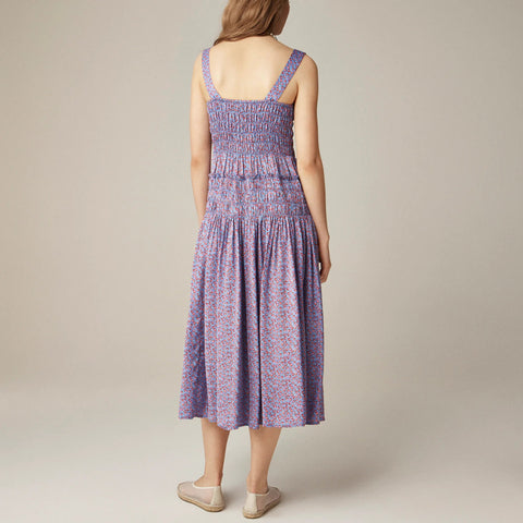 Smocked midi dress in summer fields print
