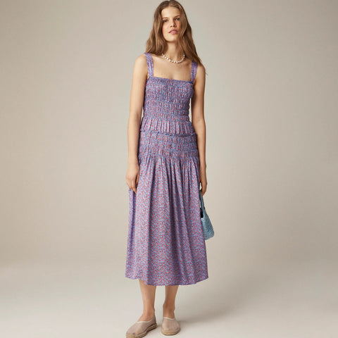 Smocked midi dress in summer fields print