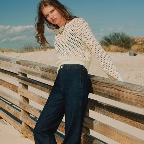 Pointelle boatneck sweater