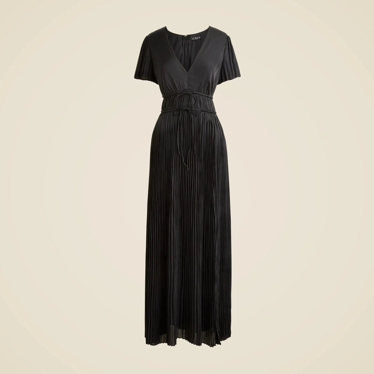 Pleated tie-waist dress in luster georgette