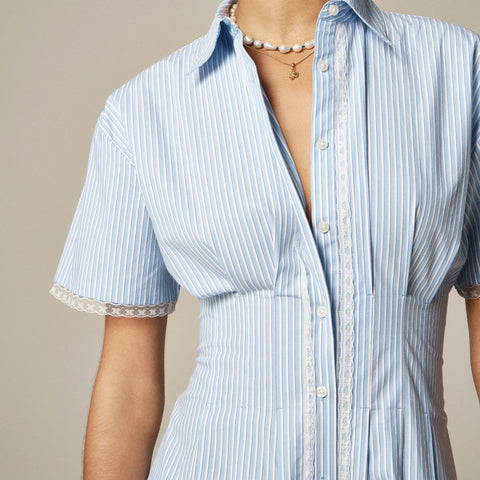 Wren lace-trim shirt-dress in stripe