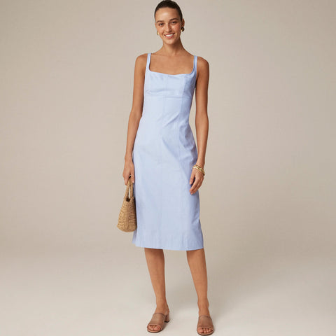 Squareneck seamed midi dress