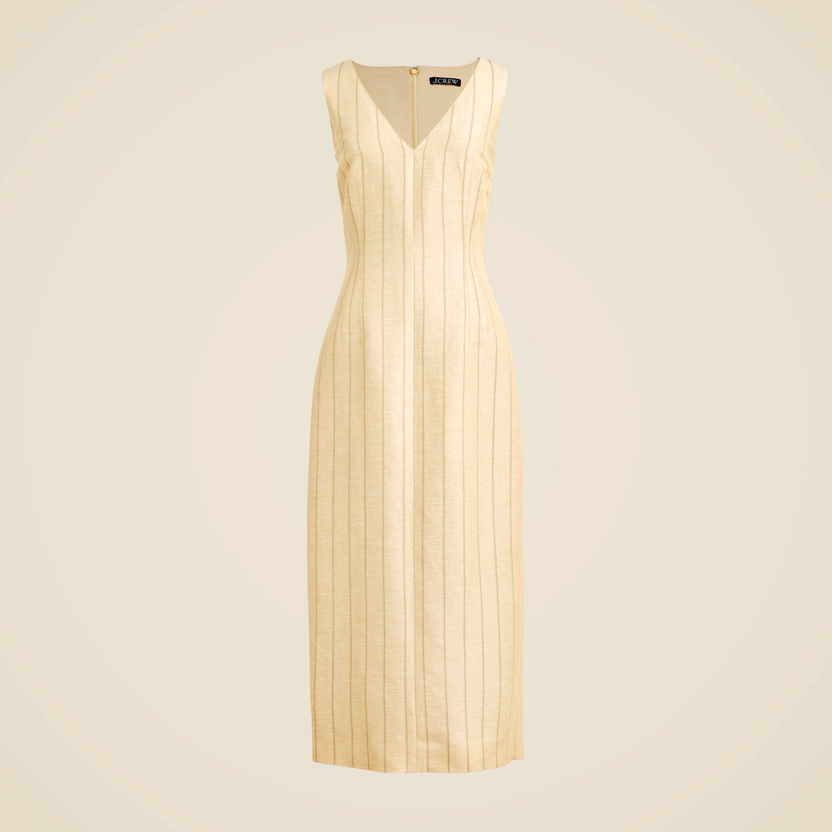 V-neck sheath dress in striped linen blend