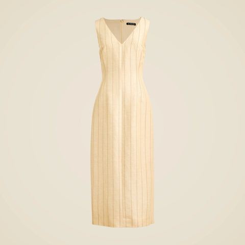 V-neck sheath dress in striped linen blend