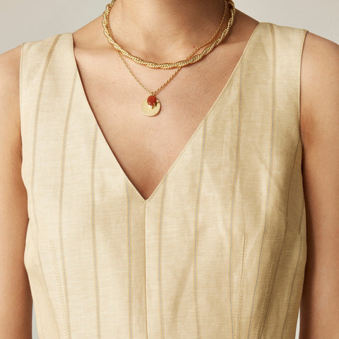 V-neck sheath dress in striped linen blend