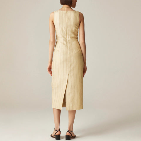 V-neck sheath dress in striped linen blend