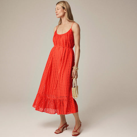 Oval eyelet midi dress