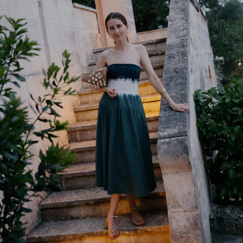 Strapless drop-waist dress in dip-dye