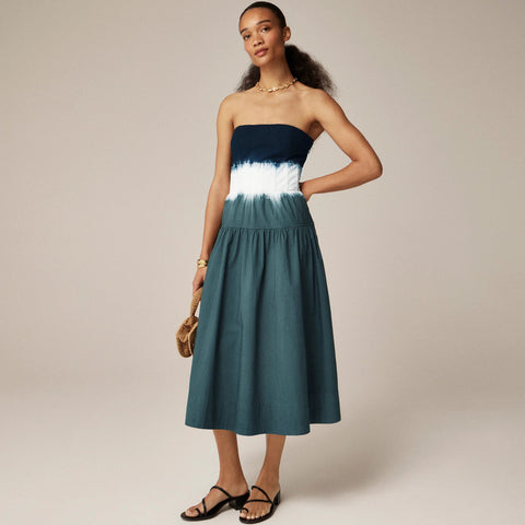 Strapless drop-waist dress in dip-dye