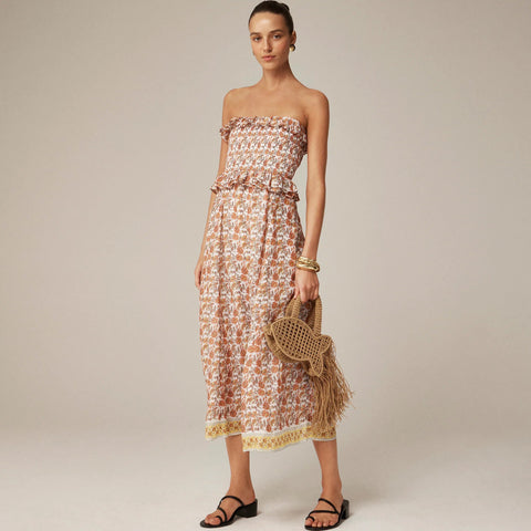 Ravenna dress in sunset rose block-print ramie
