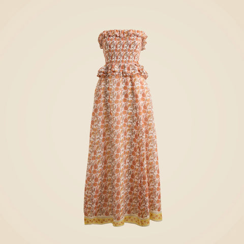 Ravenna dress in sunset rose block-print ramie
