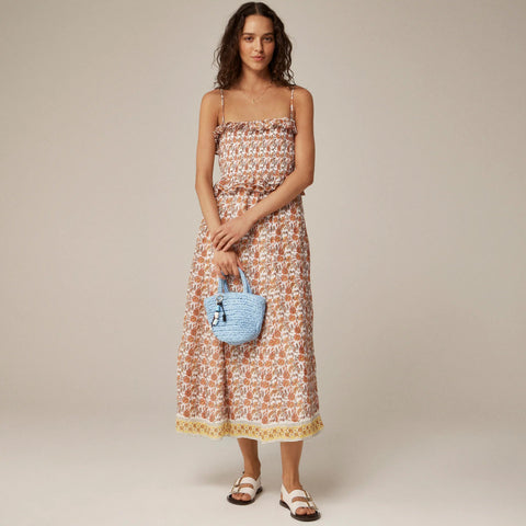 Ravenna dress in sunset rose block-print ramie