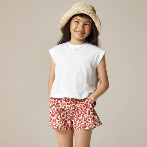 Girls' pintuck short in raspberry burst print