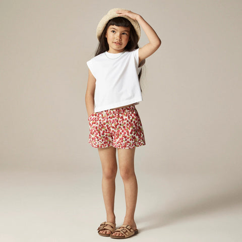 Girls' pintuck short in raspberry burst print