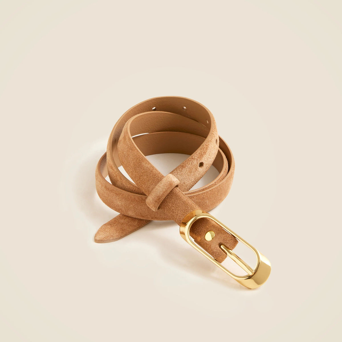 Skinny oval-buckle suede belt