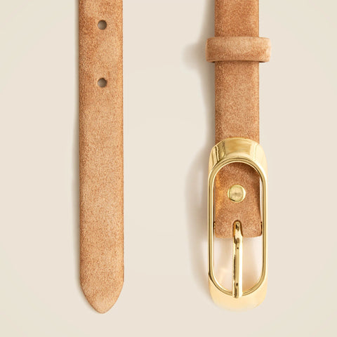Skinny oval-buckle suede belt
