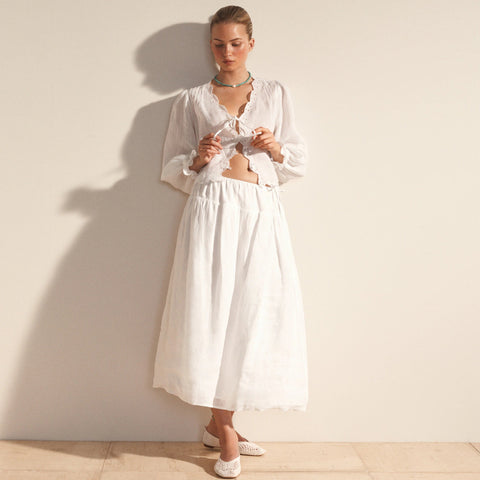 Side-tie skirt in ramie