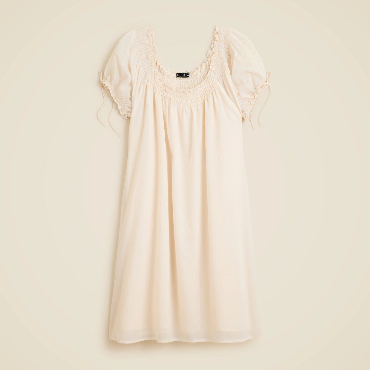Smocked puff-sleeve mini dress in cotton voile