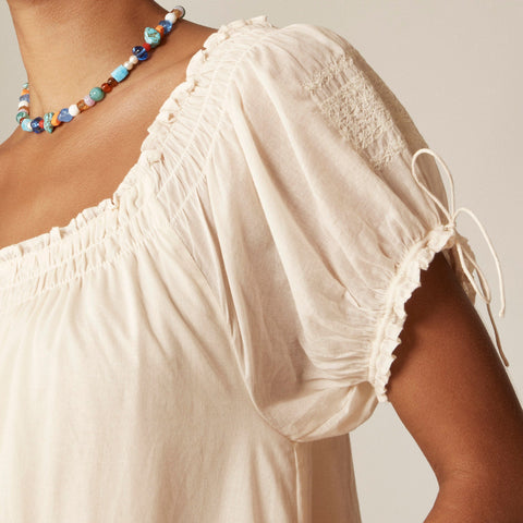 Smocked puff-sleeve mini dress in cotton voile