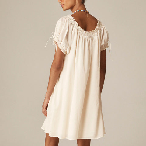 Smocked puff-sleeve mini dress in cotton voile