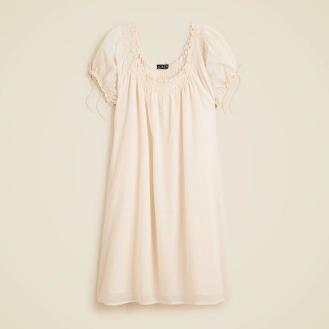 Smocked puff-sleeve mini dress in cotton voile