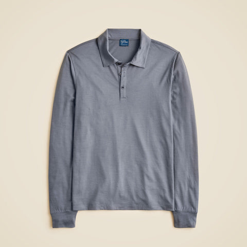 Long-sleeve merino wool polo shirt