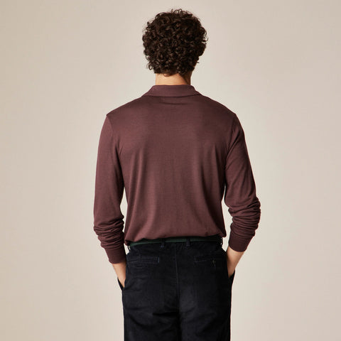 Long-sleeve merino wool polo shirt