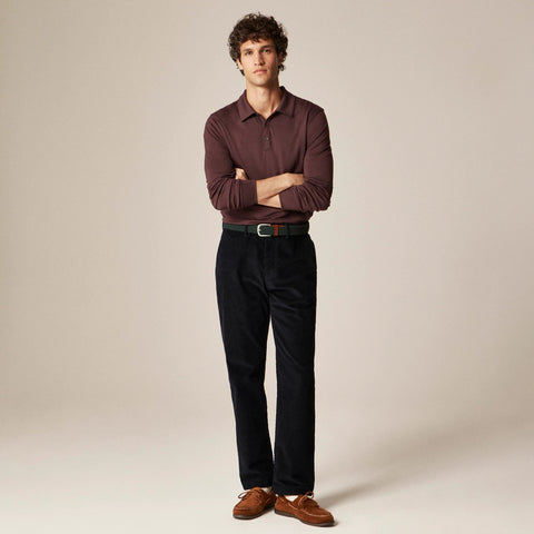 Long-sleeve merino wool polo shirt