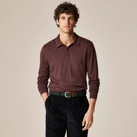Long-sleeve merino wool polo shirt
