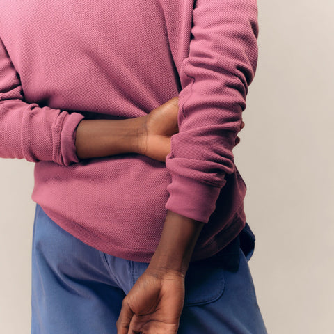 Long-sleeve macropiqué cotton T-shirt