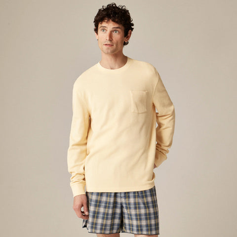 Long-sleeve macropiqué cotton T-shirt