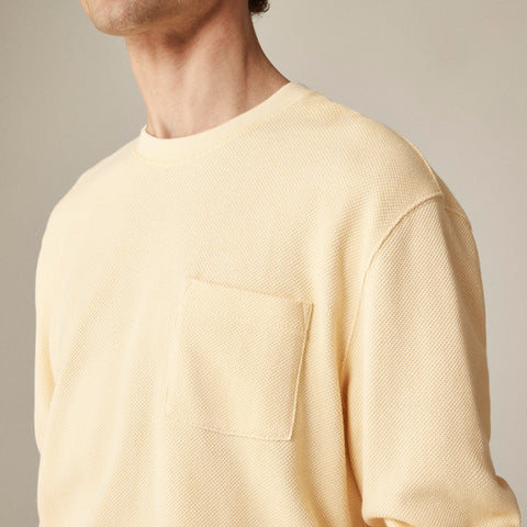 Long-sleeve macropiqué cotton T-shirt
