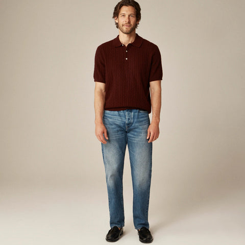 Short-sleeve cashmere cable-knit sweater-polo
