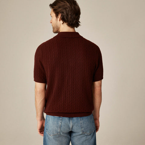 Short-sleeve cashmere cable-knit sweater-polo