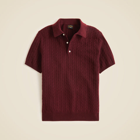 Short-sleeve cashmere cable-knit sweater-polo